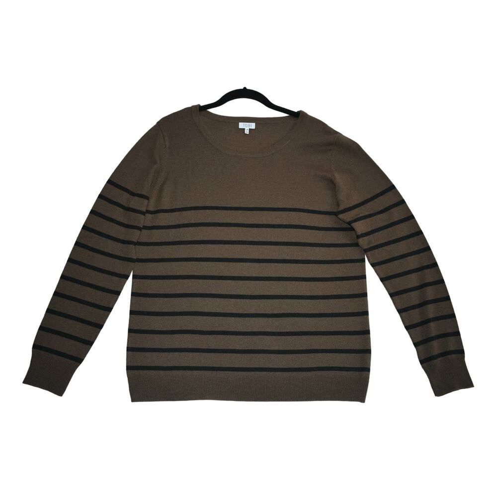Tobi Womens Lost at Sea Striped Cotton Poly Blend Crew Neck Sweater Brown Size L